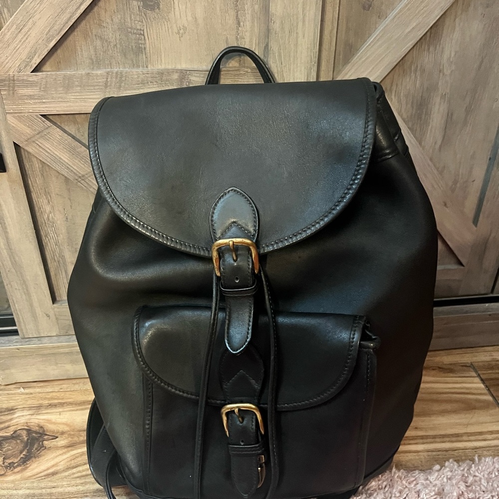 Aston Black Leather Large Drawstring Backpack Cla… - image 4